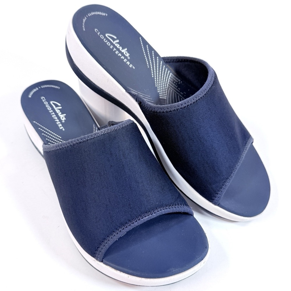 Clarks Cloudsteppers Arla Nora Womens 9 M Navy Slide Sandals Comfort Washable